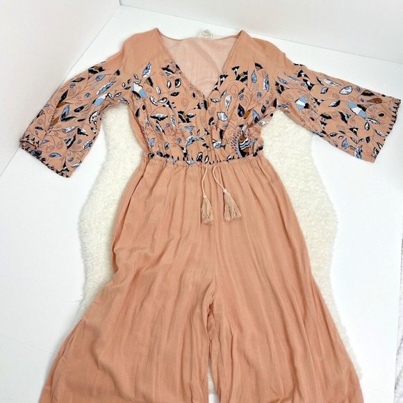 Jaase Pants - Jaase Wide Leg Floral Jumpsuit Anthropologie Size Small Pink Blue Bohemian